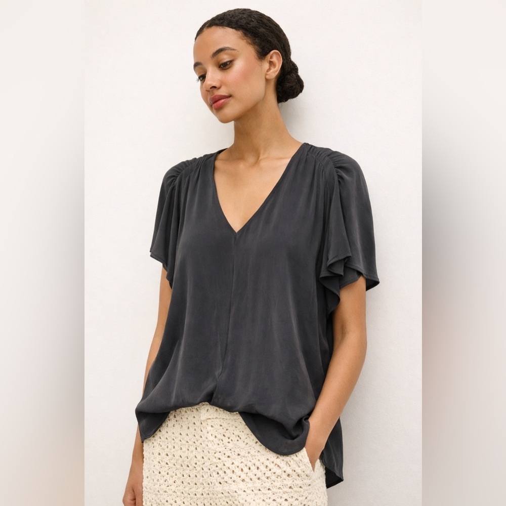 Marie Oliver Silk Blouse in Dark Olive Green – Size Small